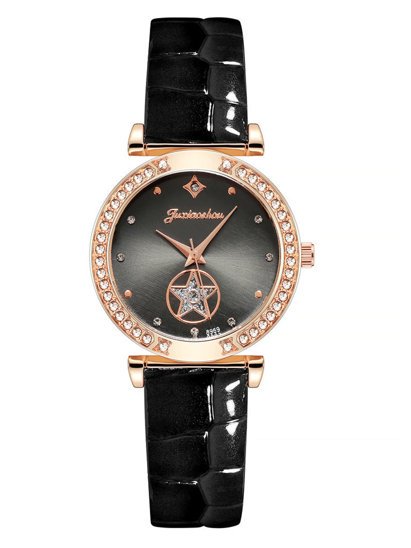 6-piece set of starry quartz watches, fashionable, light luxury, diamond inlaid women's watch, round pentagram leather watch set