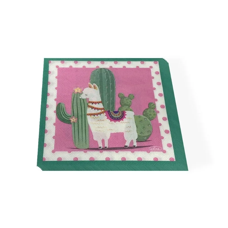 20pcs Stock Alpaca Cactus Printed Colorful Paper Napkins Disposable Holiday Party Decoration Supplies Napkins Paper Placemats