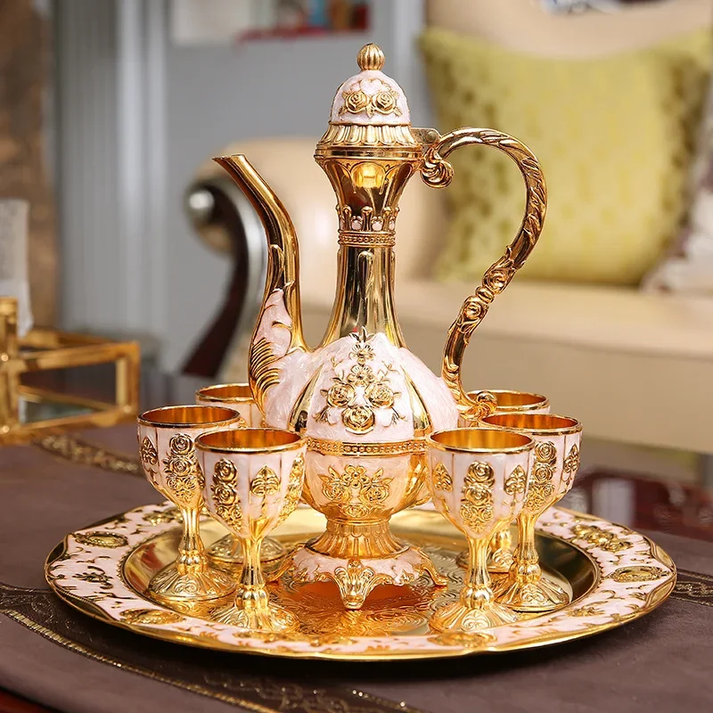 

European-Style Metal Wine Set for Ramadan, Creative Suit, Retro Spirit Set, Fashion Wine Pot, Exquisite Wine Glass