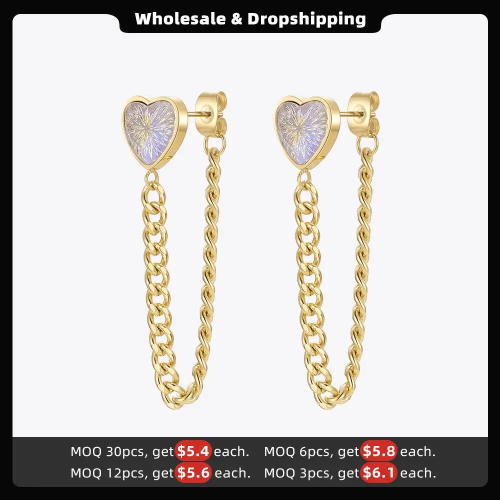 ENFASHION Statement Drop Earrings For Women Heart Fashion Jewelry Gold Color Zircon Earings Stainless Steel Pendientes E211317