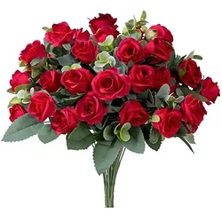 Elegant White Silk Rose & Peony Bouquet with Eucalyptus Leaves - Perfect for Weddings, Parties, and Home Decor (Red)
