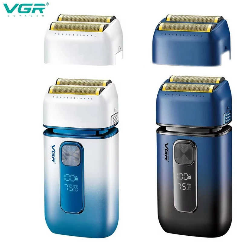 ماكينة حلاقة VGR للرجال قابلة لإعادة الشحن وقابلة للغسل ومزدوجة من رقائق اللحية ماكينة حلاقة كهربائية برأس أصلع مع شبكة إضافية V-362