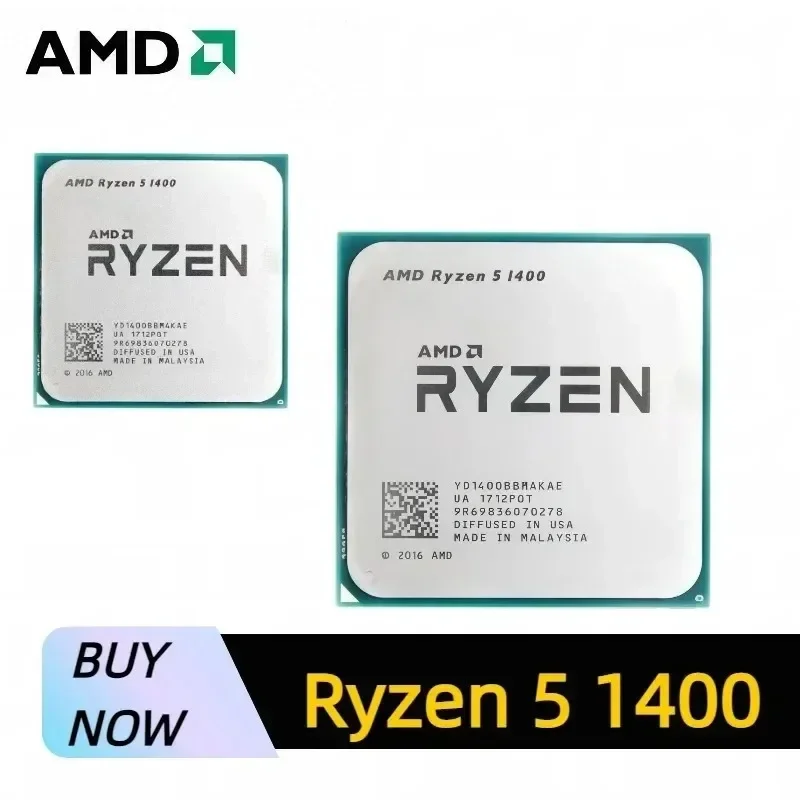 AMD 라이젠 5 1400 소켓 AM4 CPU 4코어 8스레드 3.2GHz 최대 3.4GHz 8MB L3 캐시 65W 언락 데스크탑 게이밍 프로세서