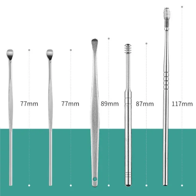 4/5/6pcs Remover Ear Spoon Curette Ear Cleaning Spiral Earpick Easy Ear Cleaner Set Earpick Ears Wax Remover Black Dots Cleaner 5