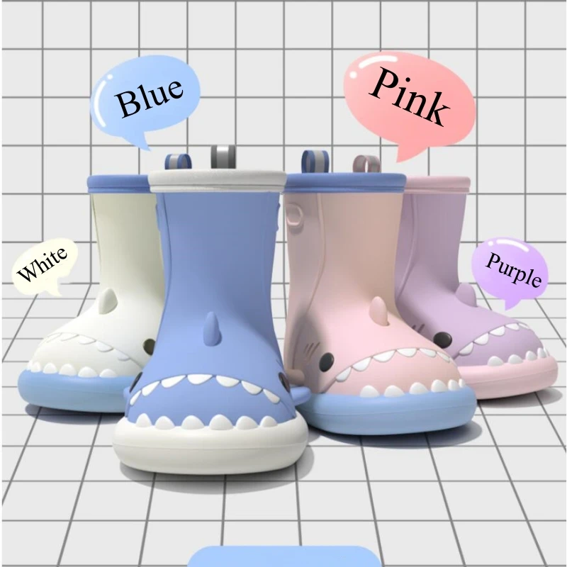 Children Waterproof Shoes Cute Kid Shark Rain Boots Botas Girl Outdoor Non-slip Lightweight Rubber Cartoon Funny Rainproof Shoes