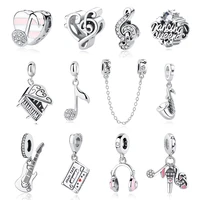 925 Sterling Silver Charms Beads Original Love Music Notes Piano Headphone Charm Fit Pan Bracelets Necklaces Jewelry For Women 1