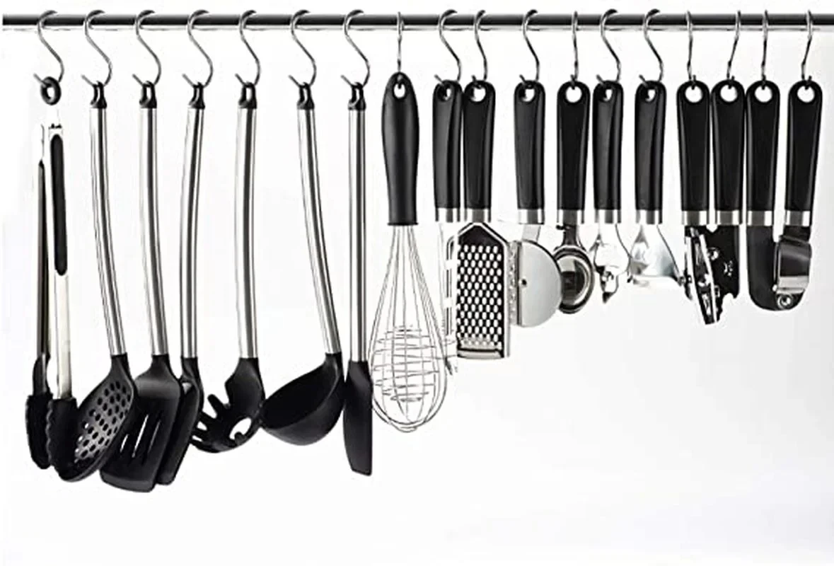 5pcs S-shaped Hook Multi-purpose Stainless Steel Strong Load-bearing Hanging Organizer For Kitchen Bathroom Hanger 5/7/9/11/14cm