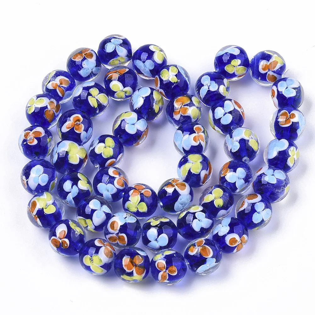 45pcs/Strand 12mm Colorful Inner Flower Round Handmade Lampwork Bead Strand Loose Beads for Bracelet Necklace DIY Jewelry Making
