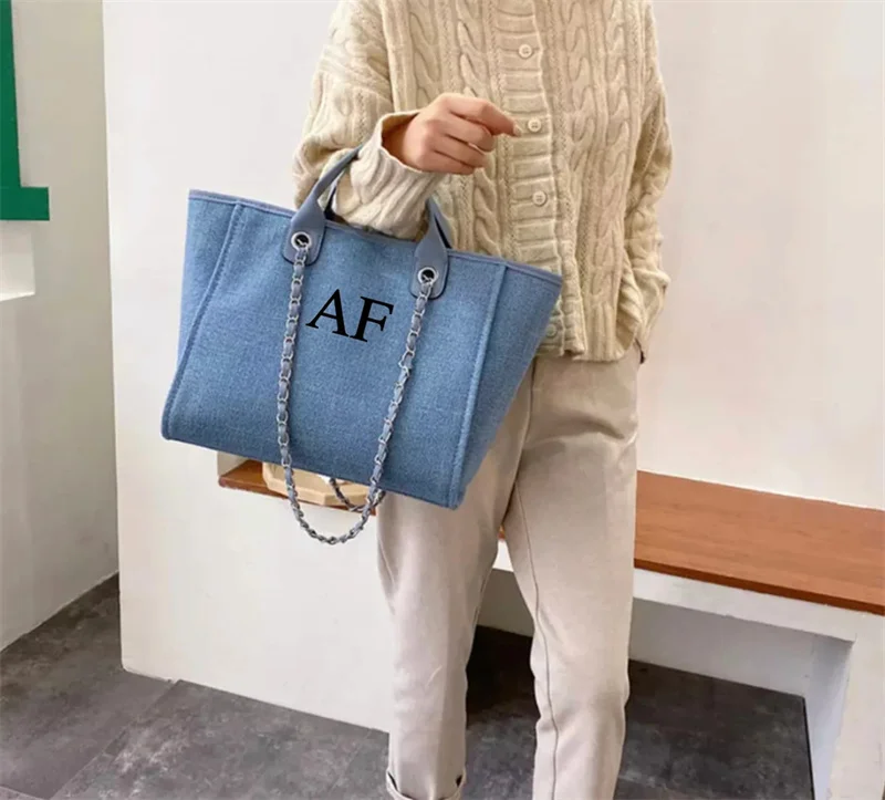 Personalised Shoulder Tote Bag, Women's Handbag, Beach Bag, custom Hand Bag, Canvas Bag, Gifts For her, Chain tote bag