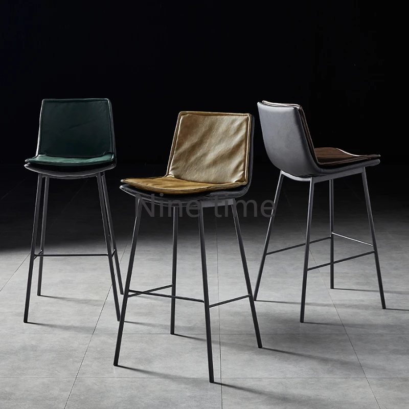 

Vanity Leather Counter Bar Stools Designer American High Retro Bar Chairs Commercial Kitchen Barber Taburete Alto Furnitures