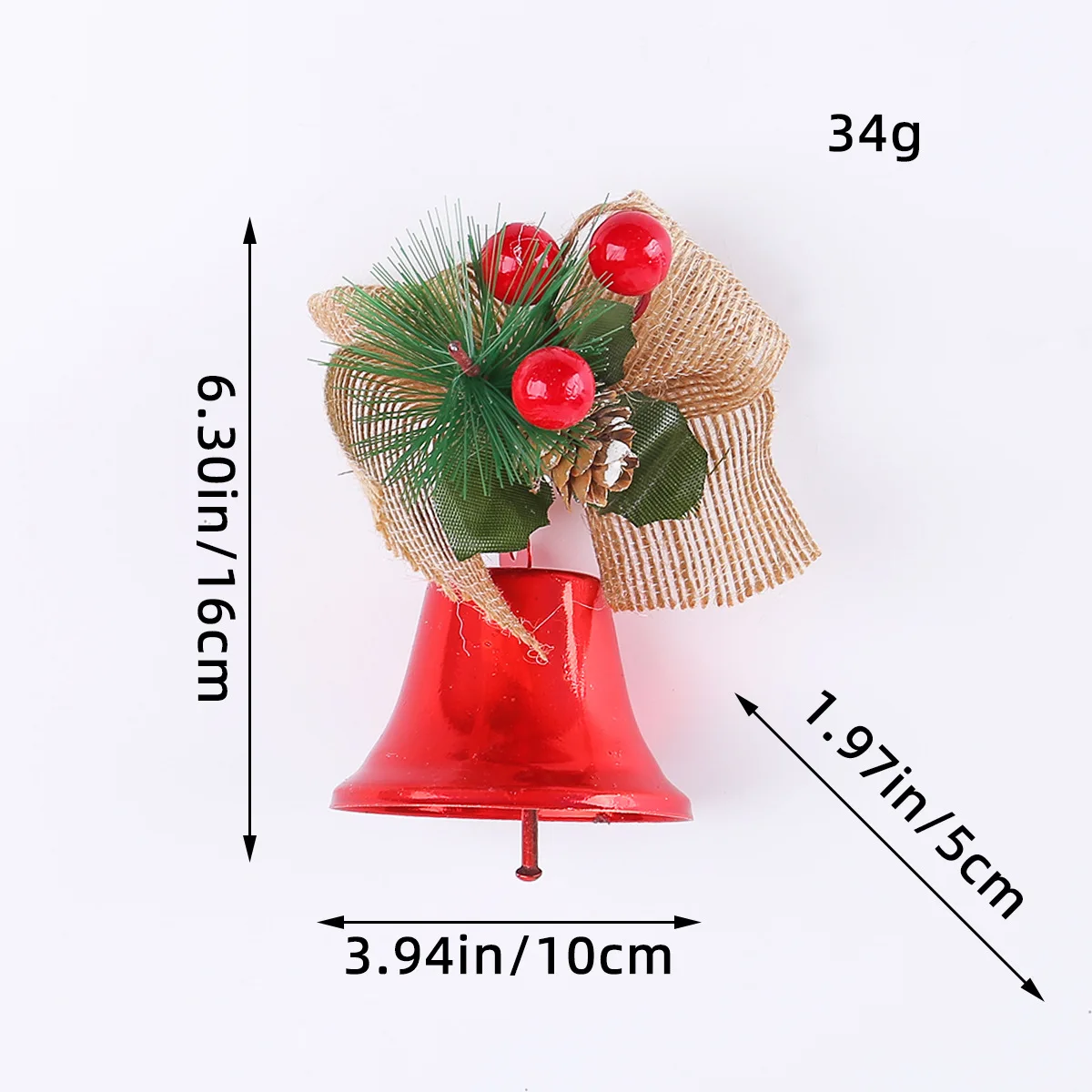 Classic Sleigh Bell with Red Berries And Checkered Knots Christmas Tree Decoration 1PC