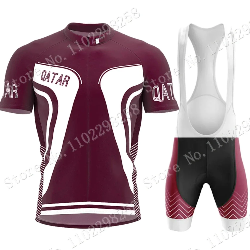 Qatar National Team Cycling Jersey Set Summer Bicycle Clothing Road Bike Shirts Bicycle Bib Shorts