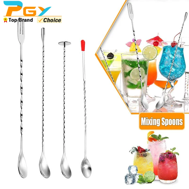 Stainless Steel Bar Spoon Cocktail Mixing Spoon Long Stirring Drink Stirrers Cocktail for Tea Coffee Ice Cream Juice