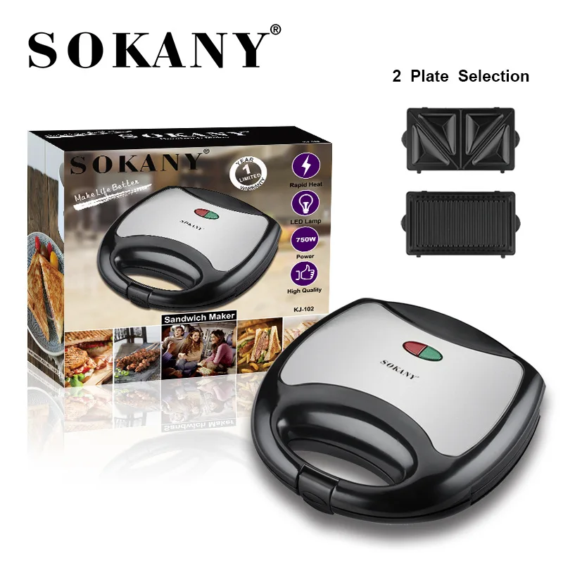 SOKANY102 Electric Sandwich Maker Panini 750W Waffle Maker Cooking Kitchen Appliances Breakfast Waffles Machine Non-stick Pan 4