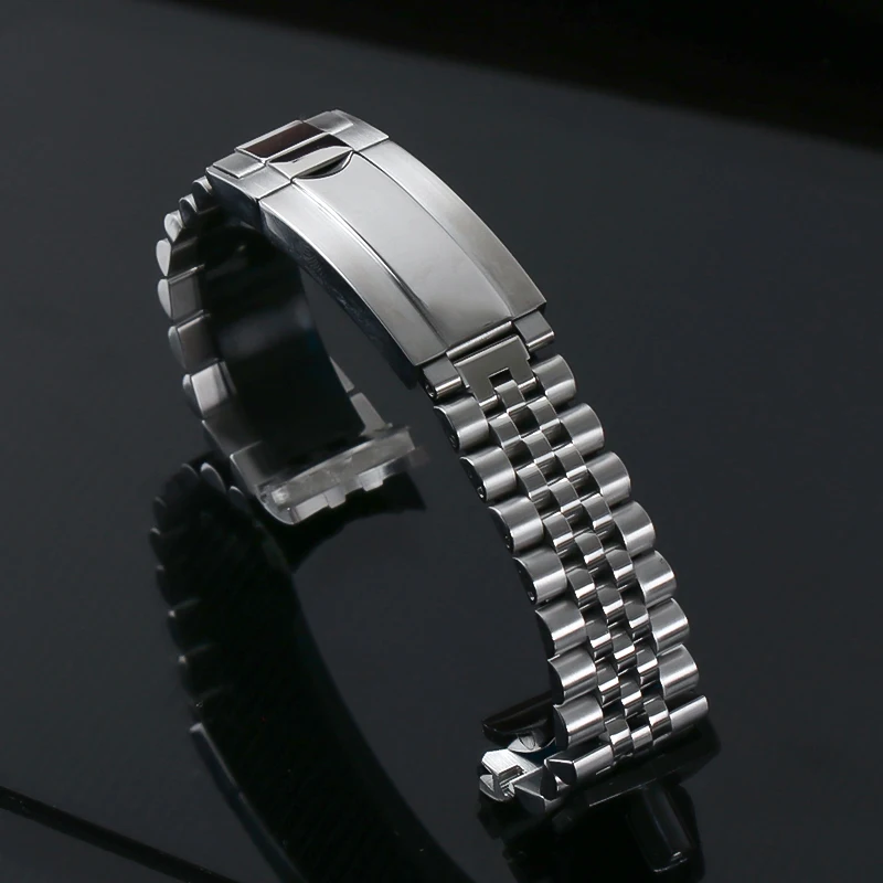Premium 20mm 904L Stainless Steel Watch Strap with Glide Lock Buckle - Silver Jubilee Bracelet Design