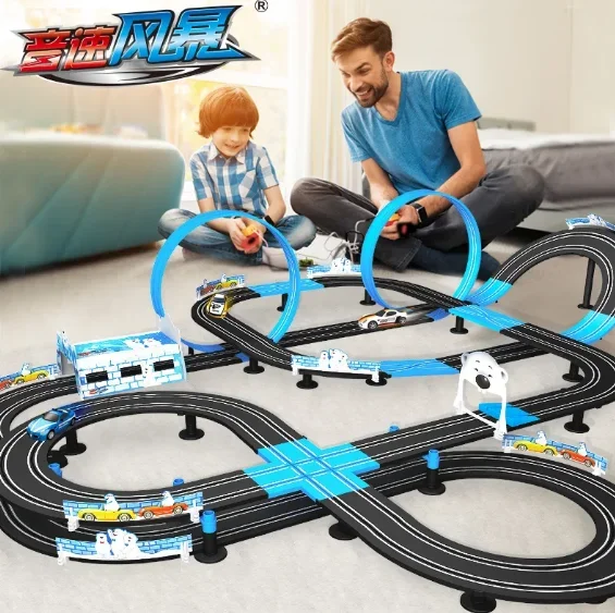 

2024 Electric Railway Track Toy Set Double Remote Control Car Racing Track Autorama Circuit Voiture Toy For Boy Children Gift