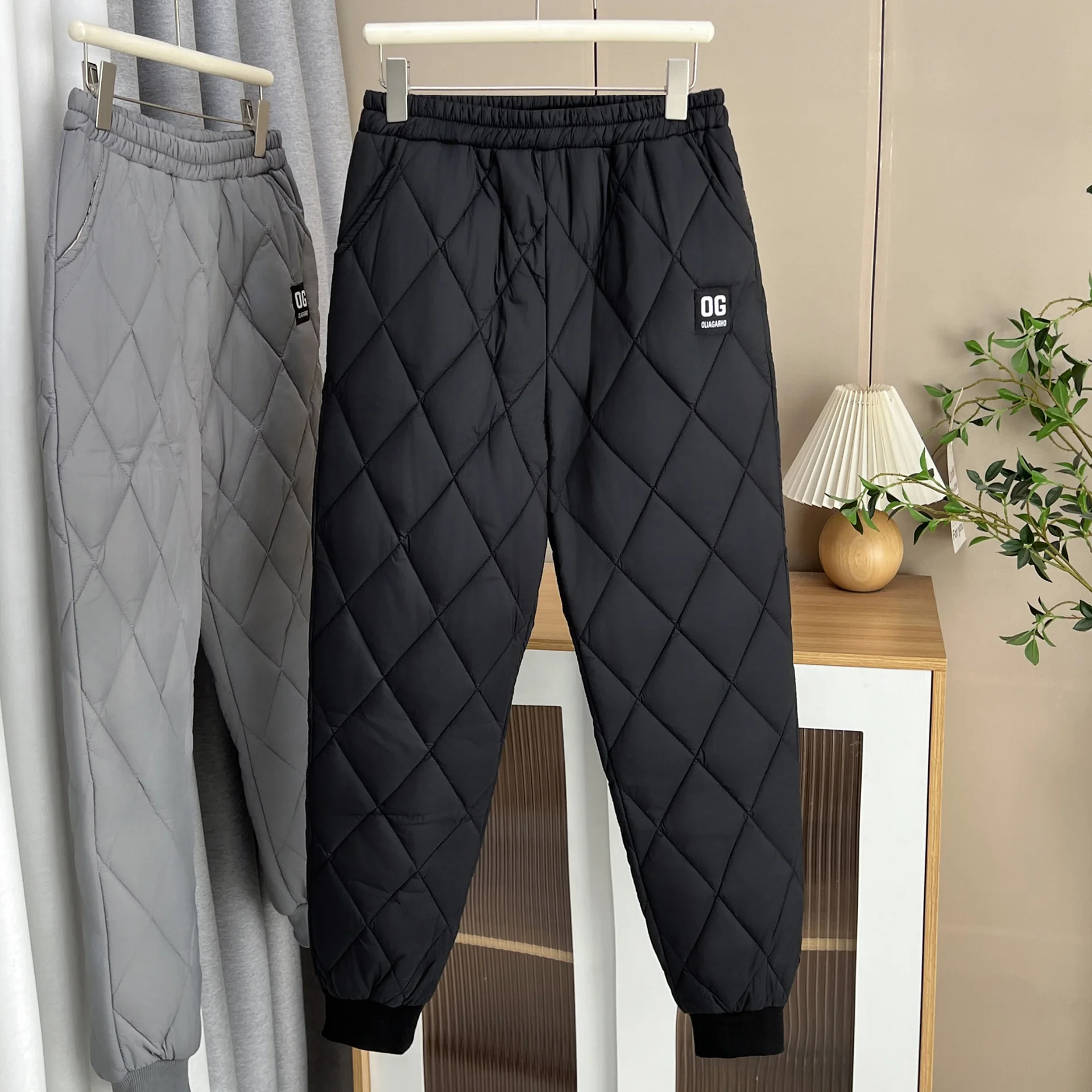 XXXXL Fashion Plus Size Women's Ankle Banded Pants 2025 Winter New Lightweight Down Cotton Padded Thermal Ankle-Length Trousers