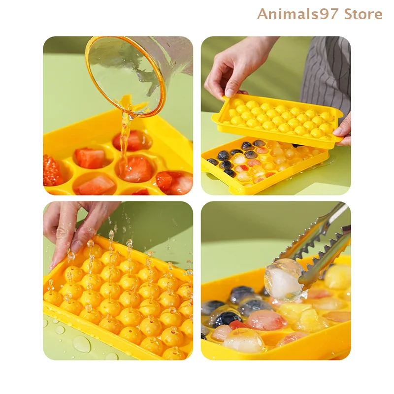 （AS） 33 Hole Round Ice Cube Tray Plastic Style Ice Mold Refrigerator Spherical DIY Moulds Ball Maker Kitchen Tools