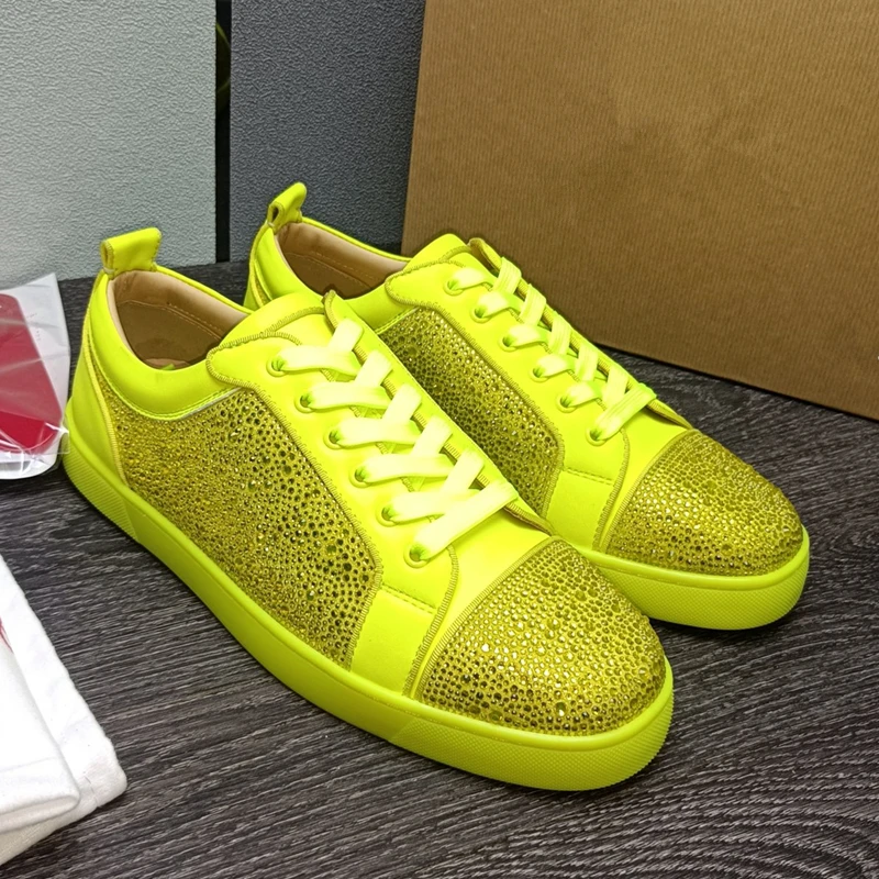

Unisex Gold Cowhide Casual Men's sneakers Water Diamond Shoes Women's Shoes Red Flat Bottom Genuine Leather HighQualit