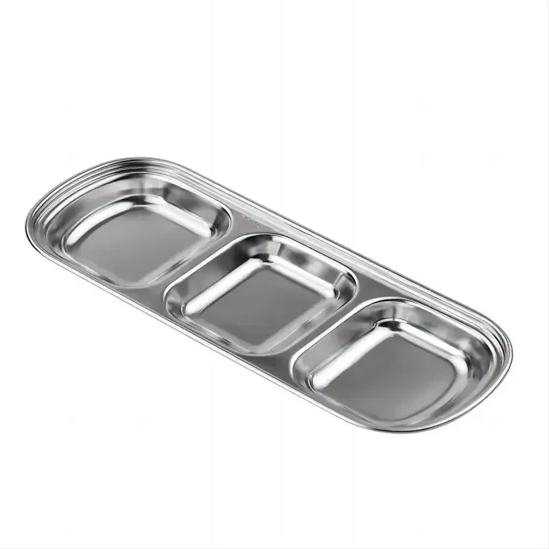 304 Stainless Steel 3-compartment Dip Tray Seasoning Sauce Seasoning Tray Korean style BBQ Restaurant Cutlery
