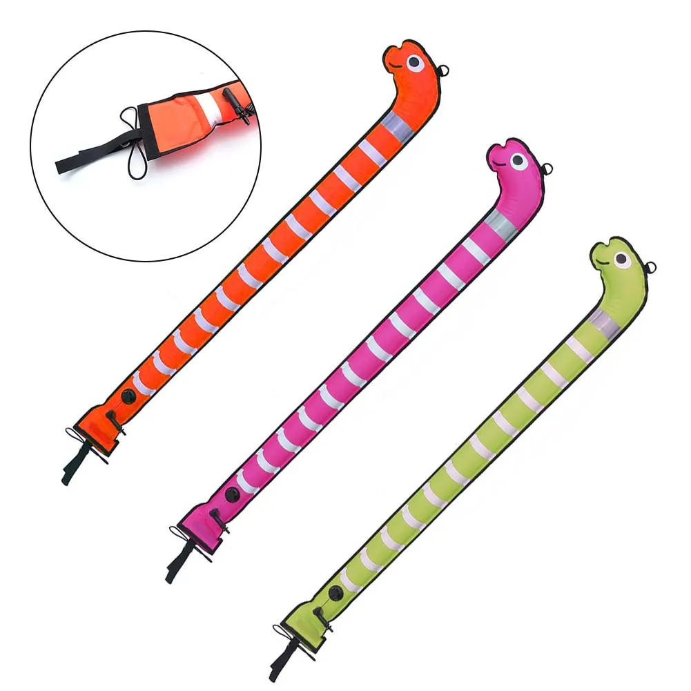 Nylon Scuba Diving SMB Marker Buoy 180x15cm Diver Below Signal in Eye Catching Sea Eel Shape with Reflective Strips