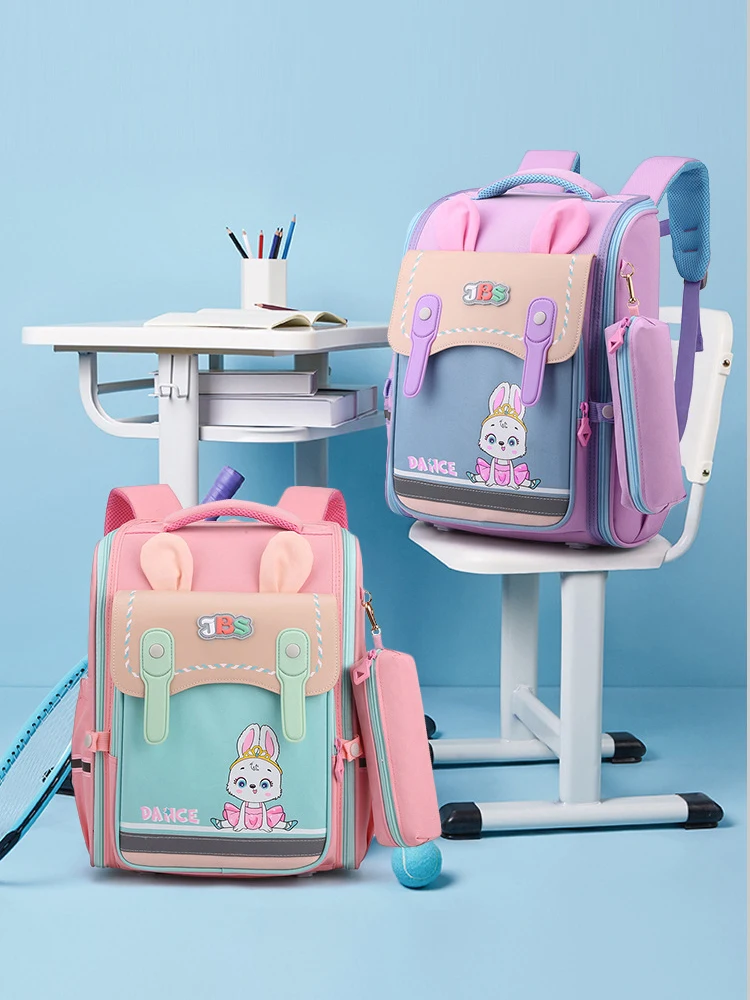 Backpack 2pcs Set with Pencil Case, Dancing Rabbit Girl, Space Bear Elementary School Bookbag Boy Lightweight Casual Daypack