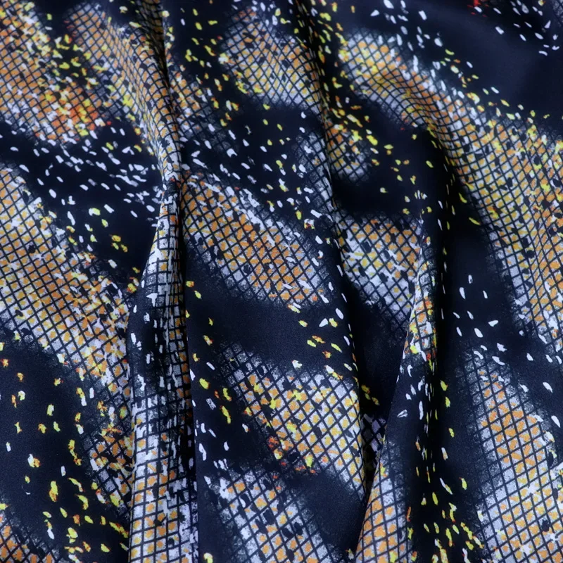 

Стрейчевая синяя шелковая атласная ткань, ширина 108 см, 19 мм, 90% шелк и 10% спандекс, платье-Ципао с принтом, рубашка, лето-осень, шелковая ткань Y056