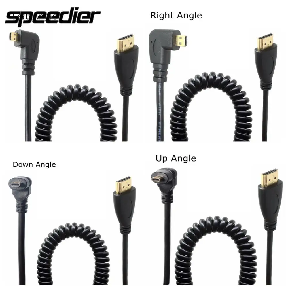Cavo Flessibile Micro-Hdmi Compatibile Micro-Hdmi Sinistro E Destro E Su E Giù Da Maschio A Maschio Con Arricciatura A Molla Elastica V1.4 Dslr 0.5M/1