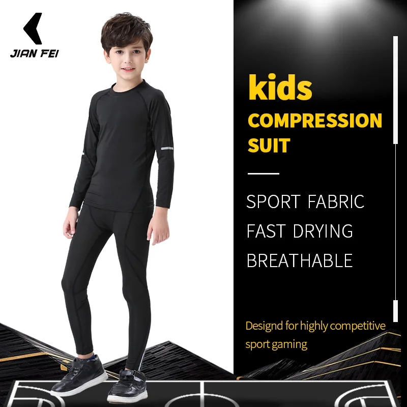 Winter Thermal Underwear For Kids Outdoor Running Set Boy Gym Jogging Compression Tights Workout Thermal Tights Child Soccer Kit 2