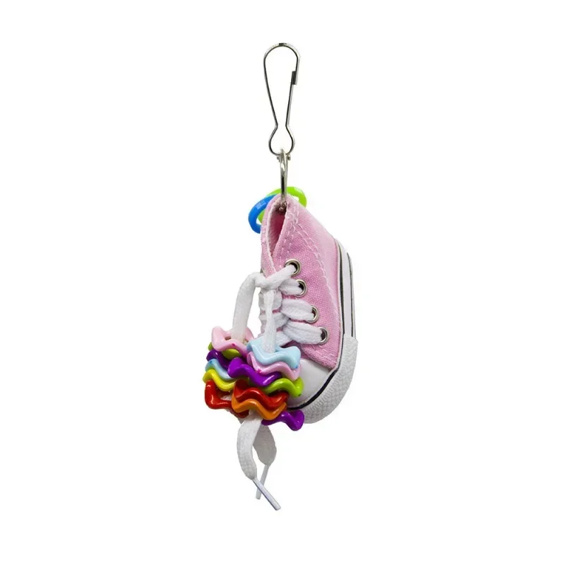Mini Acrylic Wave Canvas Shoes Decoration Hanging Toy Pet Bird Parrot Nipple Swing Cage Stand Molar Play Chew Decoration 4