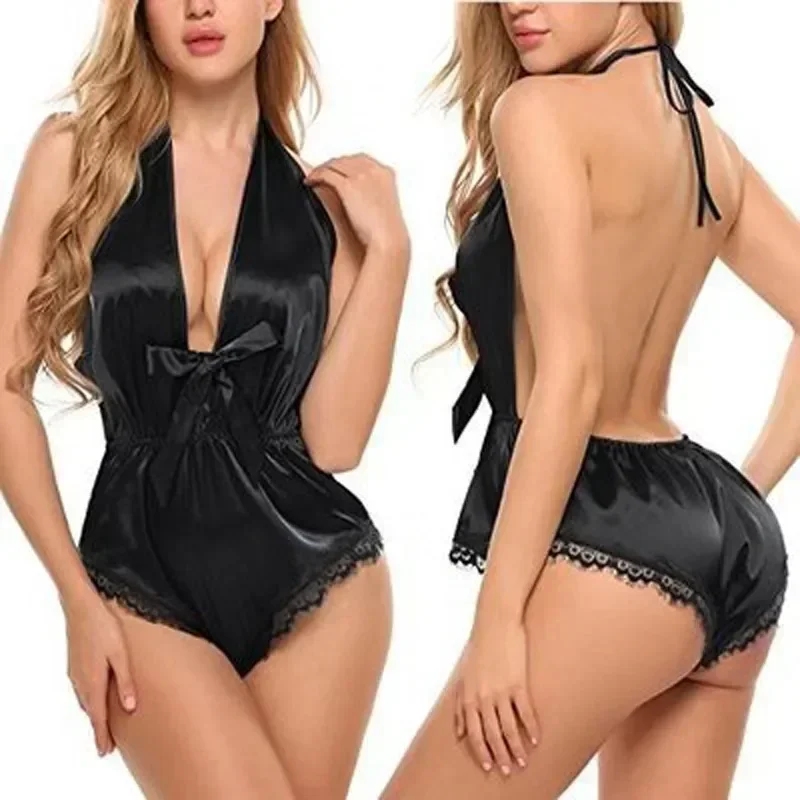 Hot Women's Night Shirts Sexy Lingеrie Set Halter Backless Bodysuit - Image 2