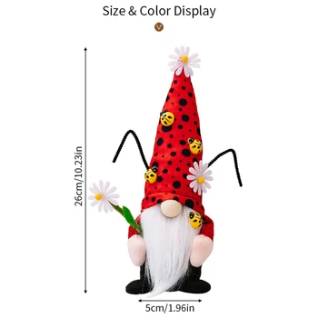 Ladybug Gnomes Kitchen Tiered Tray Decor Plush Swedish Tomte Scandinavian Figurine Spring Summer Farmhouse Household Ornament 6