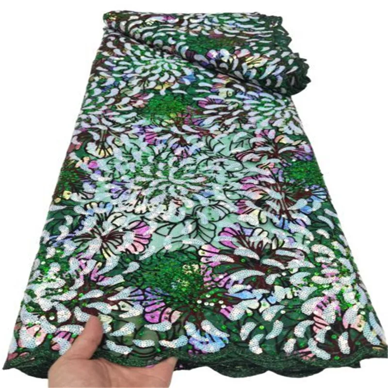 

African Lace Fabric With Sequins Nigerian French Mesh Lace Fabric 2023 Flocking New Coming Style For Wedding Party Dress Sew