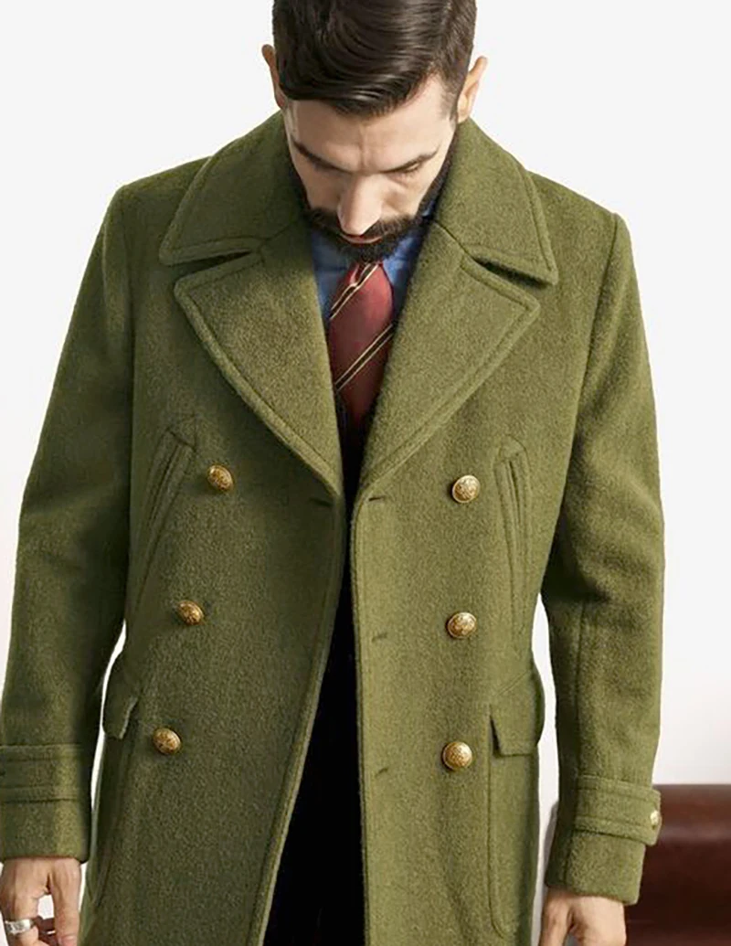 High-quality version of 2024 European and American men's British style mid-length long-sleeved wool coat autumn and winter coat
