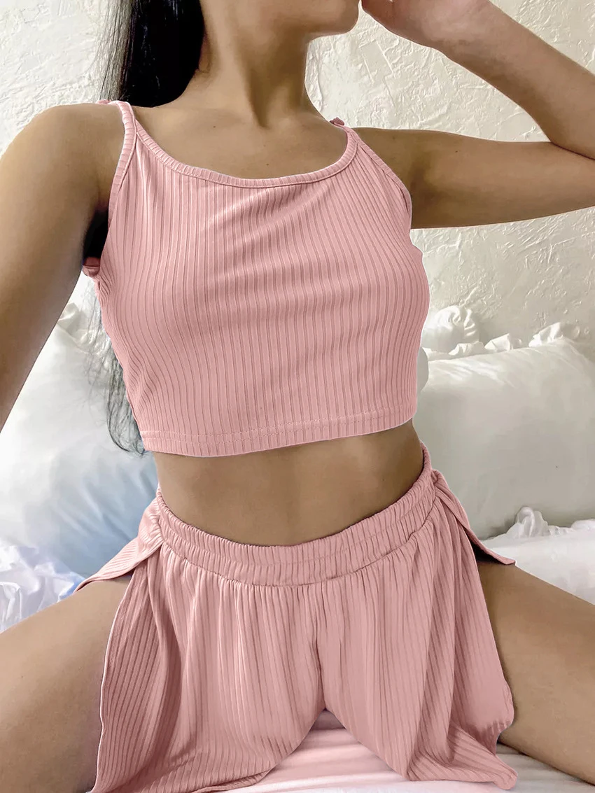 Marthaqiqi Comfort Home Clothes For Women Sexy Spaghetti Strap Sleepwear Tank Tops Nightie Sleeveless Pajamas Shorts Pajama Suit