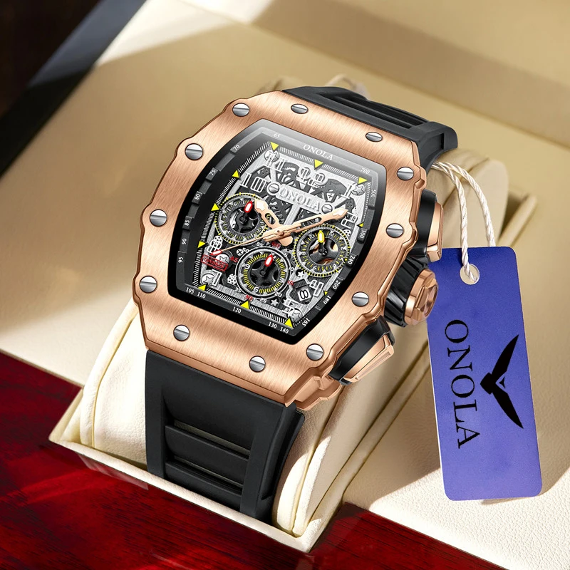 Fashion Men's Watch ONOLA Unique Design Multi-functional Automatic Mechanical Watches Men's Tape Waterproof Wristwatch mechanical watch