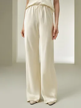 Bornladies Women's 2026 Spring Summer New Solid Satin Pants Fashionable Comfortable Satin Mid-Waist Straight-Leg Casual Pants 1