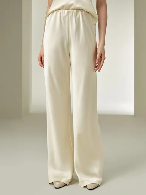 Bornladies Women's 2026 Spring Summer New Solid Satin Pants Fashionable Comfortable Satin Mid-Waist Straight-Leg Casual Pants 1