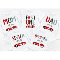 Race Car Family of the Birthday Boy Shirts Fast One/Fast Two /Three /Four T-shirt Car Print Matching Family Shirts Racing Party 1