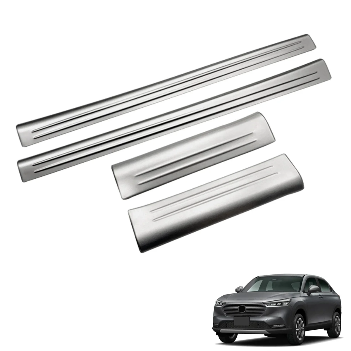전면 후면 내부 문짝 씰 페달 트림 커버, 혼다 베젤 HR-V HRV 2021-2023 스커프 플레이트, 스테인레스 스틸 블랙, 4 개