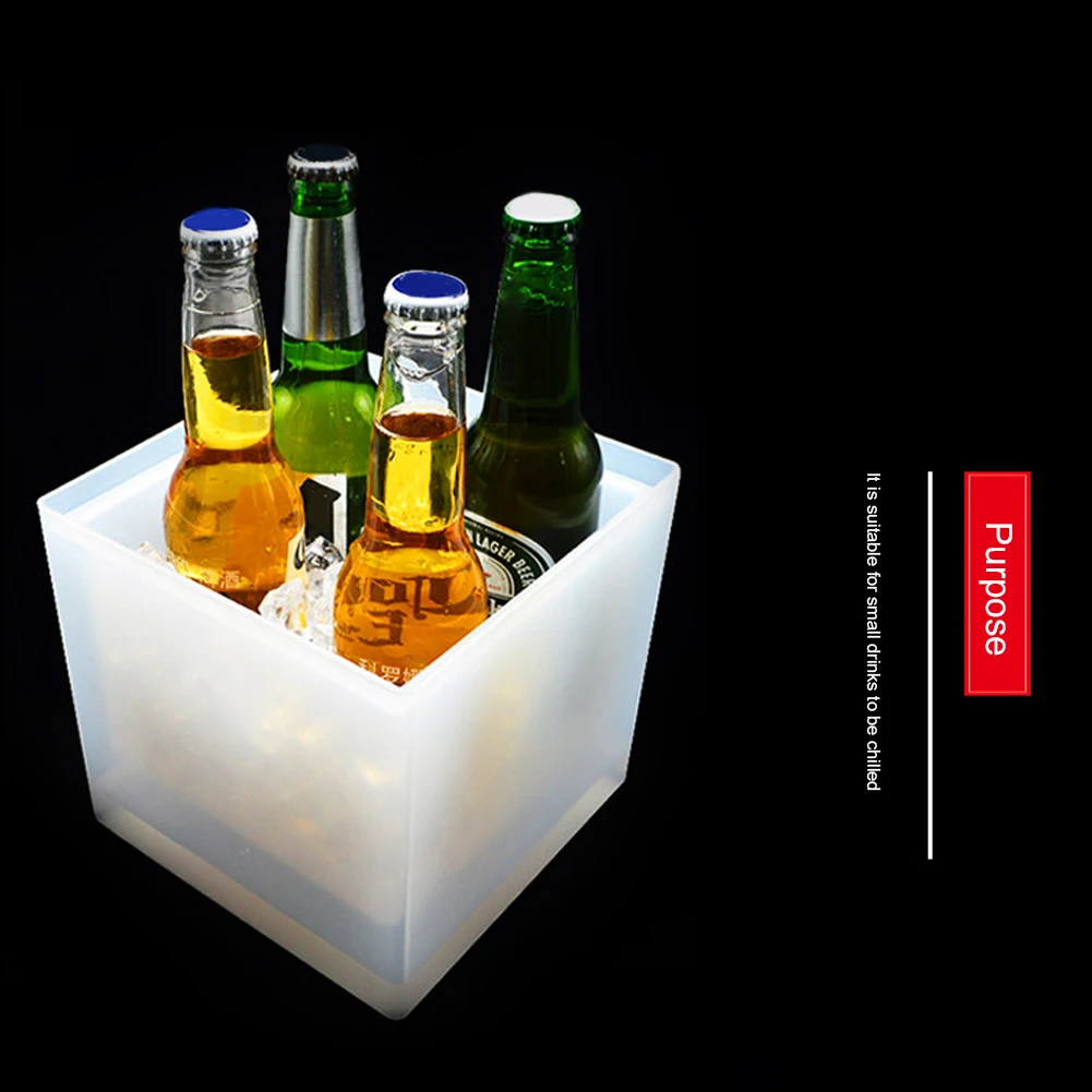 Luminous Square Ice Bucket 3.5L Double-Layer RGB Beer Cooler Barrel Ice Buckets for Nightclub Bar Party Barware