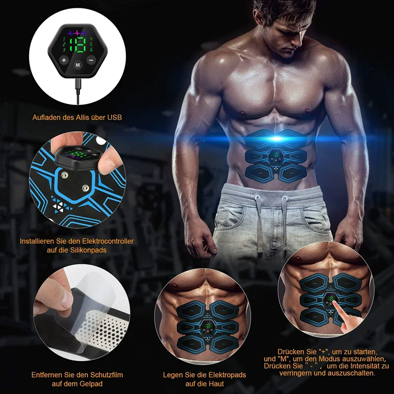 Muscle Toner Smart Abdominal Toning Belt EMS Muscle Stimulator Ab Trainer USB Charge Body Massager Weight Loss Fitness Equipment