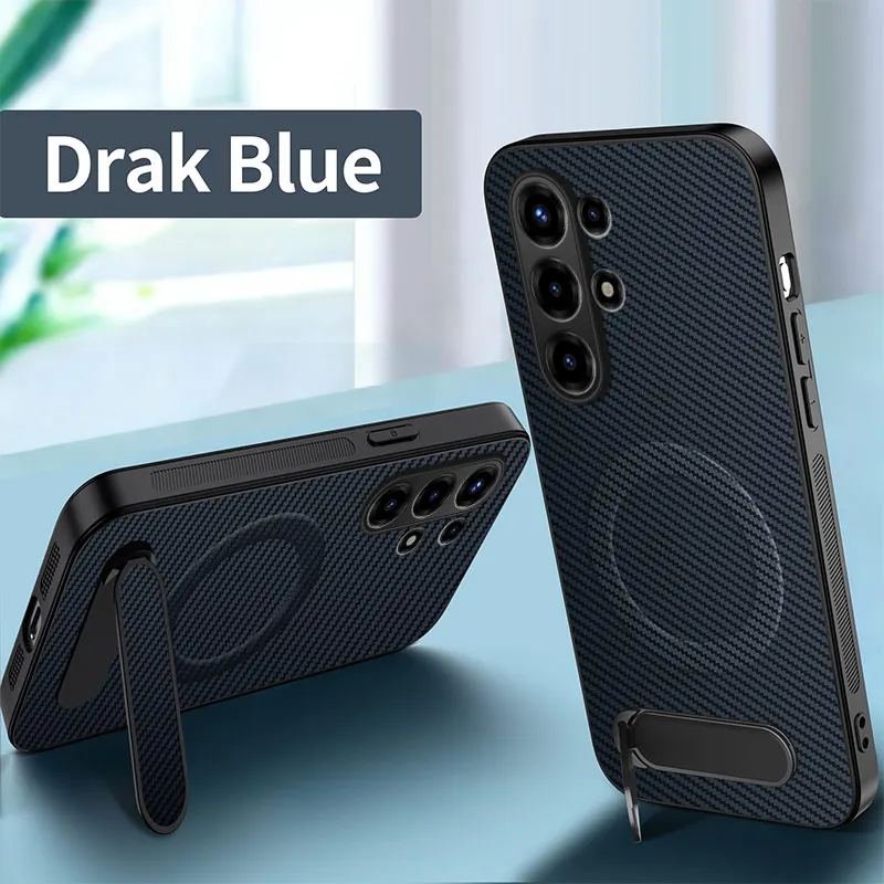 Premium Carbon Fiber Pattern Case with Kickstand and Magnetic Shockproof Protection
