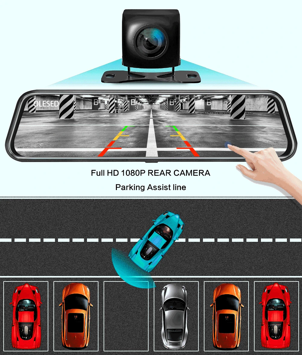 S3b213cbee85d4700b656faca9a88316fD 10''Mirror Car Dash Cam Night Vision 1080P Full Touch Screen Front and Rear View Backup Camera for Cars Loop Recording Streaming
