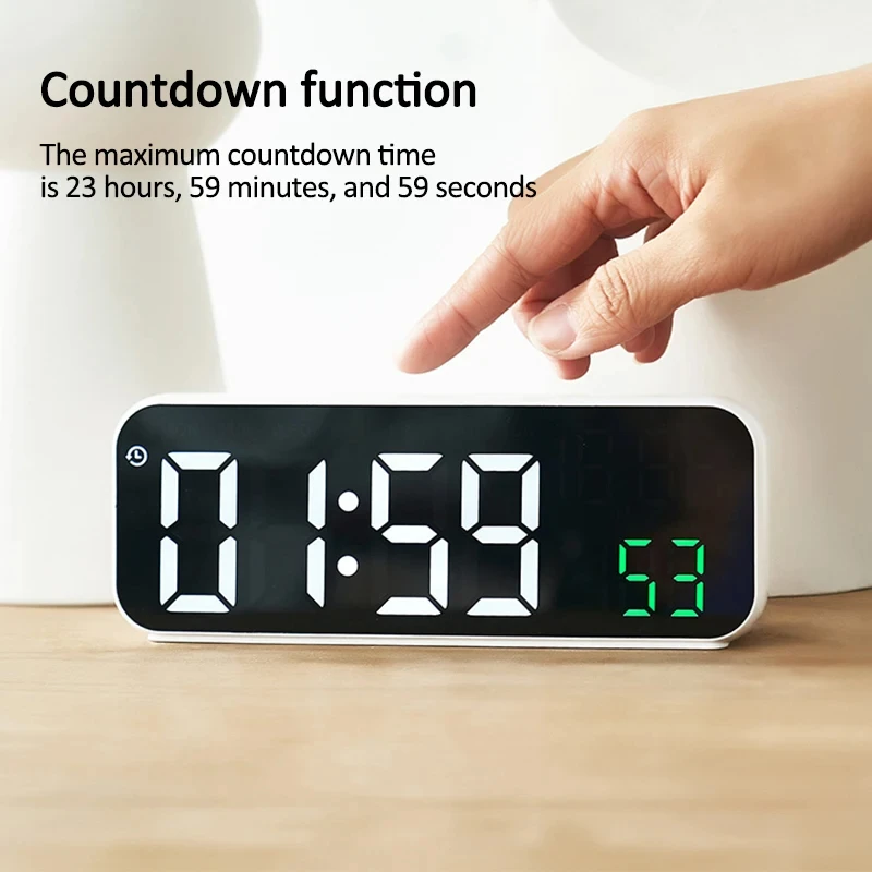 Digital Alarm Clock Temperature and Date Week Display Voice Control Table Clock 12/24H Electronic LED Alarm Clocks for Bedroom 6