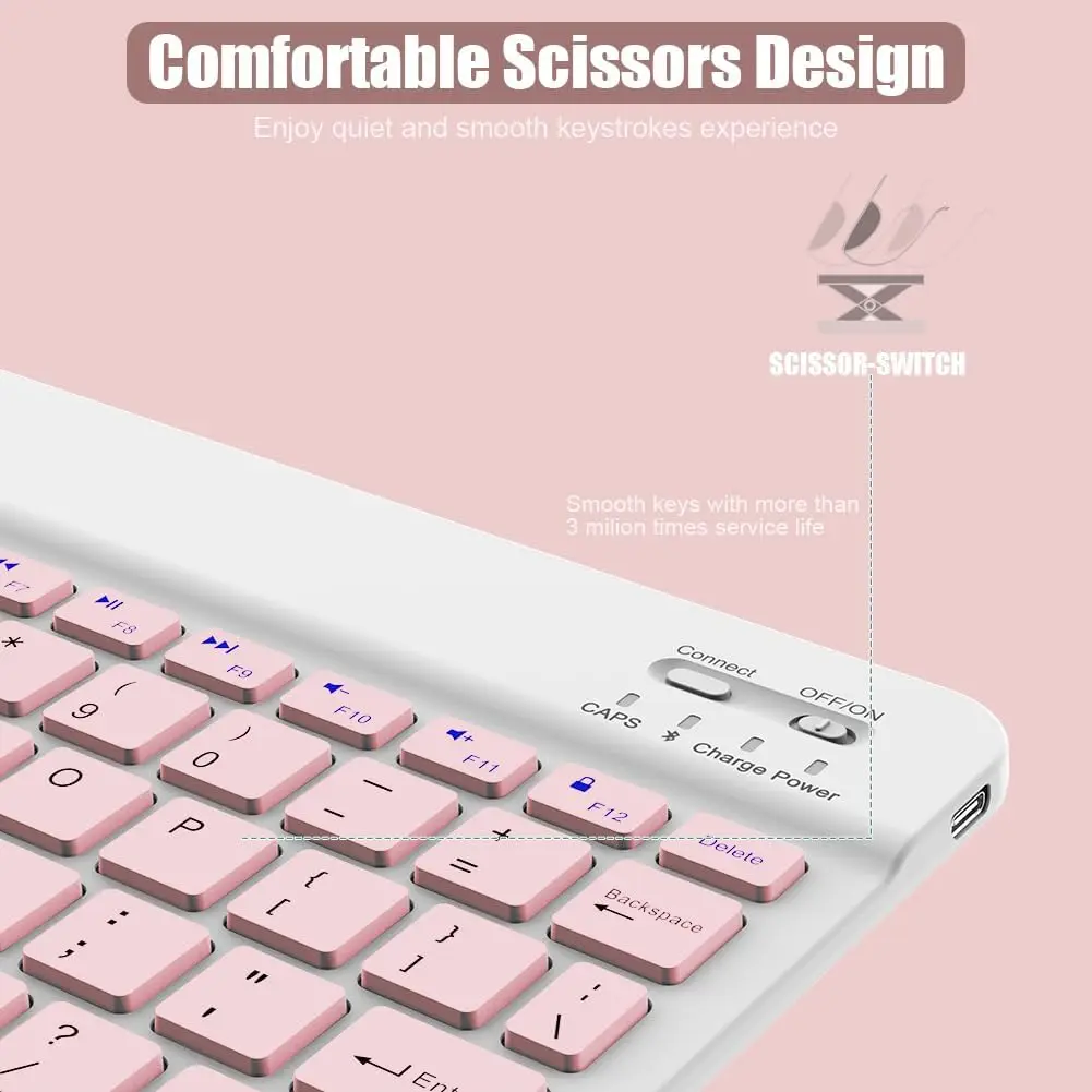 Ultra Thin Wireless Bluetooth Keyboard Rechargeable Universal Portable Mute for iPad Android Samsung Xiaomi Tablets 10inch