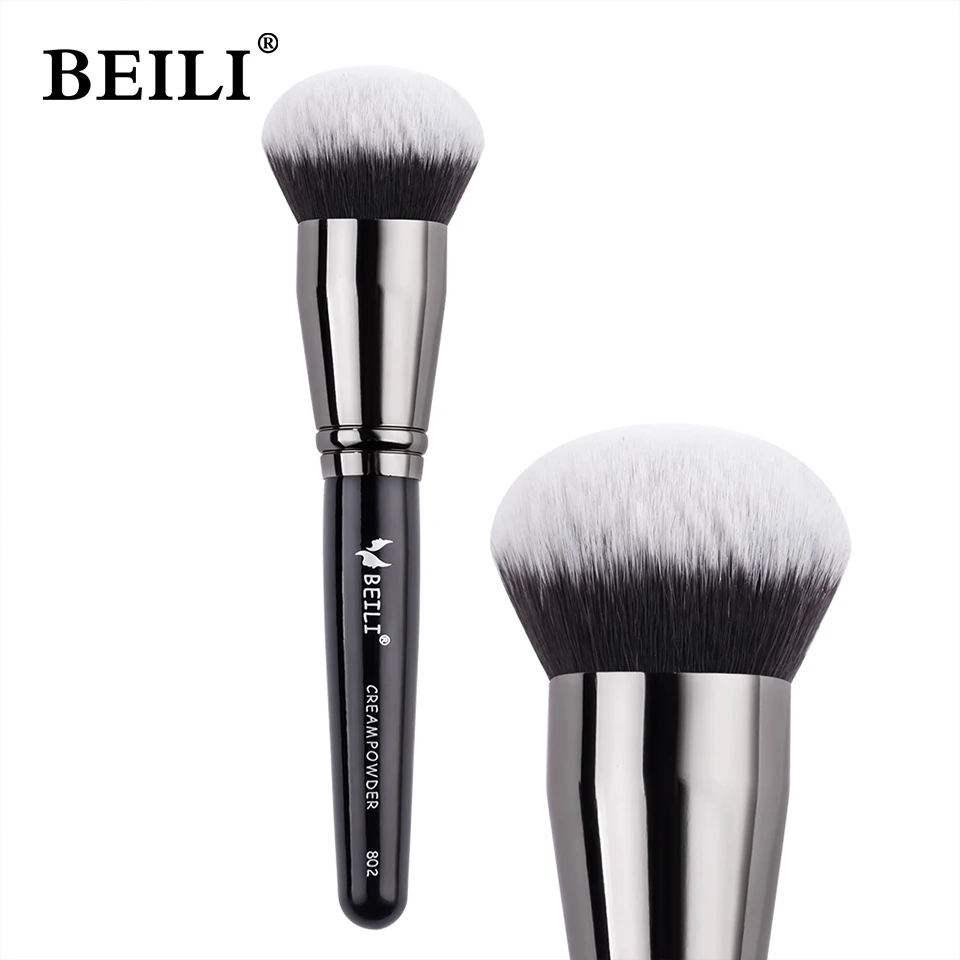 Deluxe Black Cream Foundation Buffing Brush - Premium Synthetic Hair Face Makeup Tool