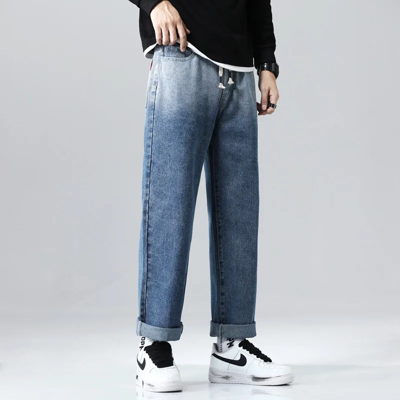 Men's Jeans Wide Leg Denim Cargo Loose Waist Trousers Straight Baggy Hip Hop Streetwear Skateboard Neutral Fake Zippers