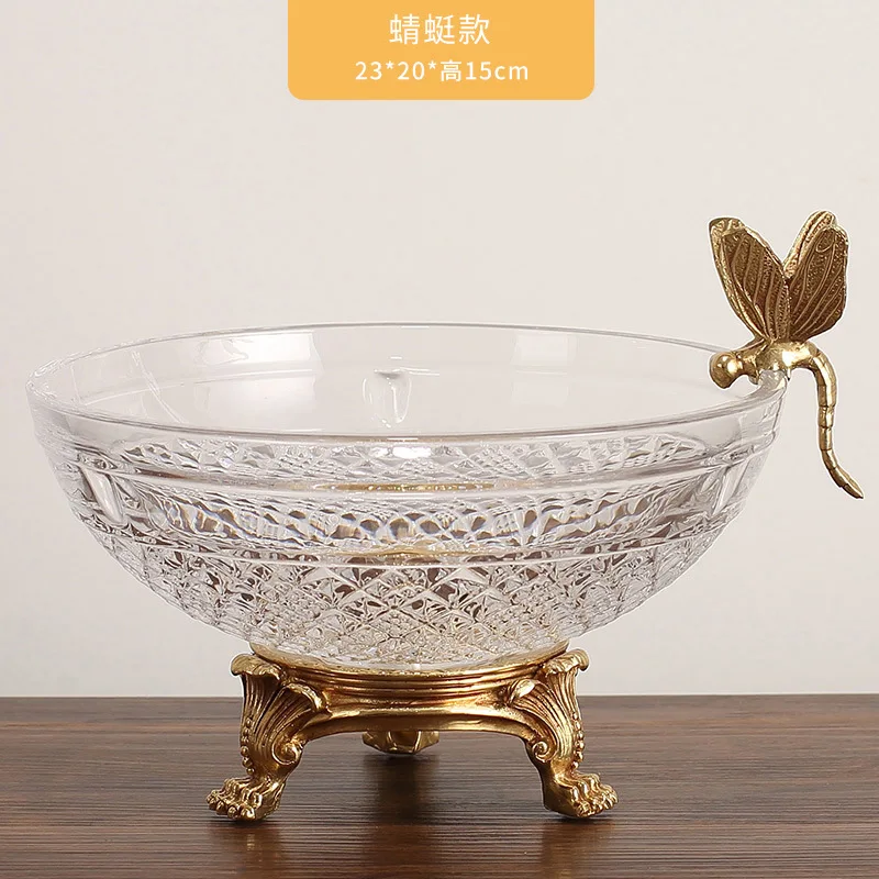 

Fruit tray Glass bowl with high feet and two ears Snack ornaments Brass European retro storage bowls Home Decoration Desktop