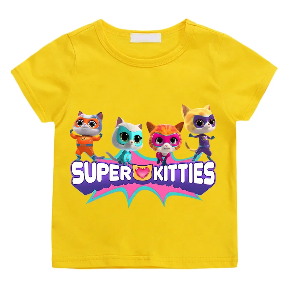 SuperKitties cartoon printed summer 100% pure cotton short sleeved casual top 5